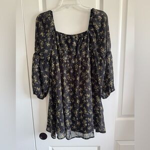 Chic Black Dress with Yellow Floral Design